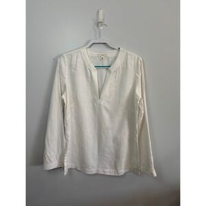 Banana Republic Linen‎ Top Tunic Long Sleeve White Embroidered Trim Womens L